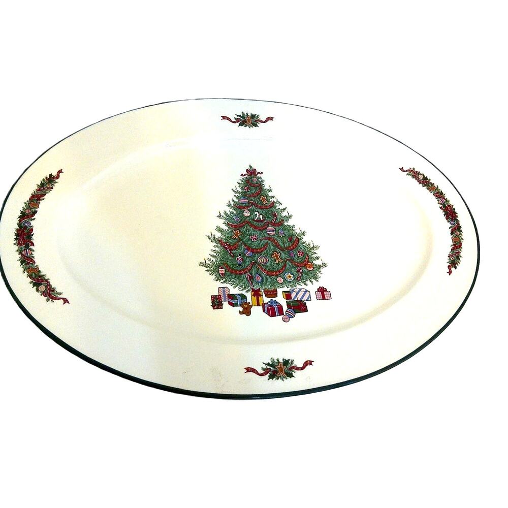 Vintage Caldor Christmas Tree Oval Stoneware Serving Platter 16" Japan